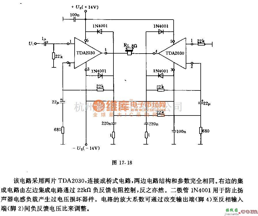 集成音频放大中的TDA230-25w桥式低频功率放大器电路  第1张