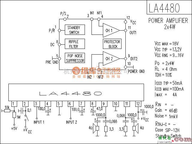 集成音频放大中的LA4480功放电路  第1张