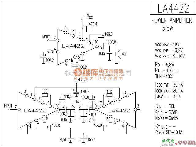 集成音频放大中的LA4422功放电路  第1张