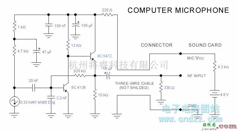 耳机放大中的计算机麦克风电路图  第1张