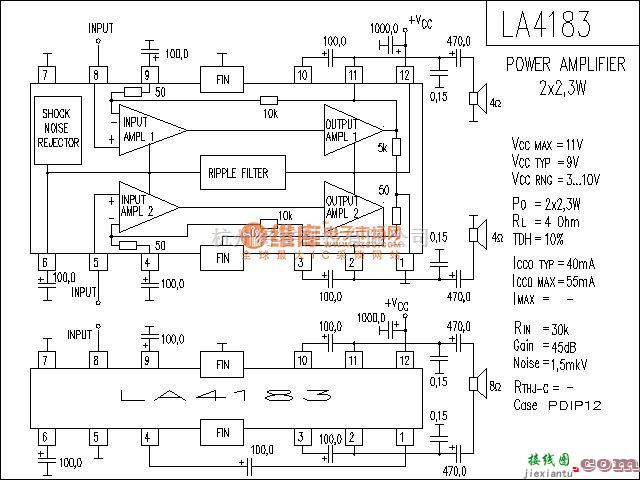 集成音频放大中的LA4183功放电路  第1张