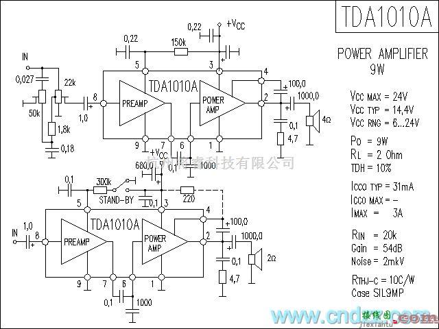 集成音频放大中的TDA1010A功放电路  第1张