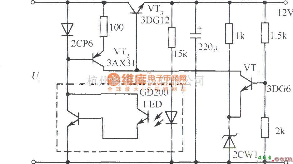 电源电路中的用光电耦合作为短路保护的l2V稳压电源电路  第1张