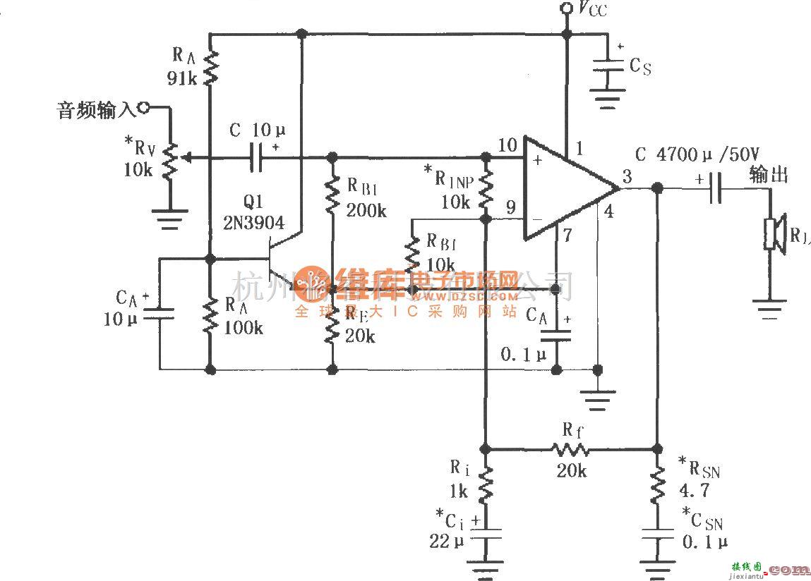 集成音频放大中的LM4700／4701的单电源供电音频功率放大电路  第1张