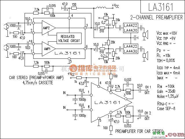 集成音频放大中的LA3161功放电路  第1张