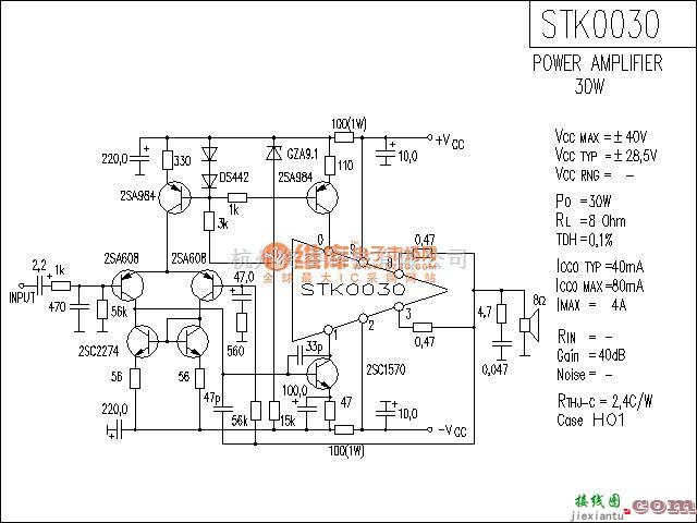 集成音频放大中的STK0030功放电路  第1张