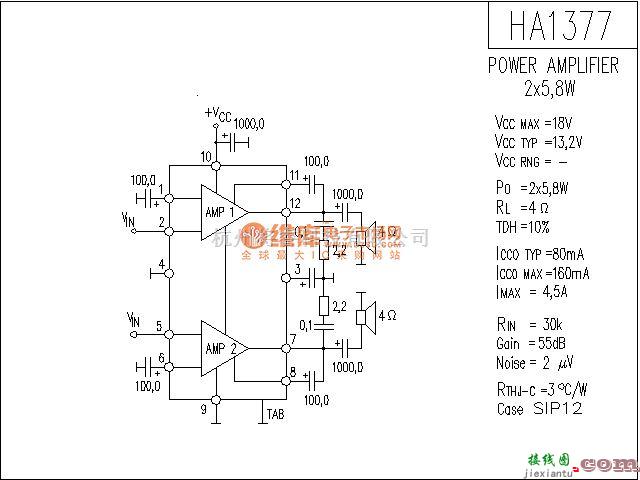 集成音频放大中的HA1377功放电路  第1张