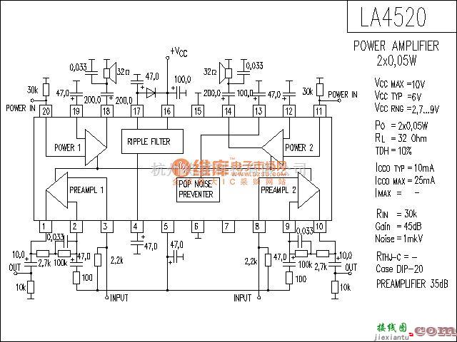 集成音频放大中的LA4520功放电路  第1张