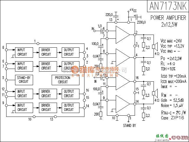 集成音频放大中的AN7173NK功放电路  第1张