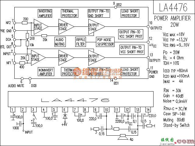 集成音频放大中的LA4476功放电路  第1张