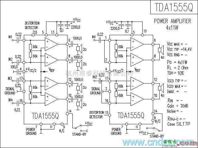 集成音频放大中的TDA1555Q功放电路  第1张