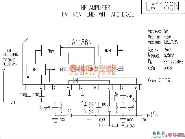 集成音频放大中的LA1186N功放电路  第1张