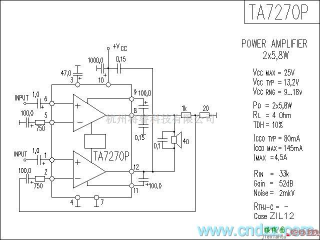 集成音频放大中的TA7270P功放电路  第1张