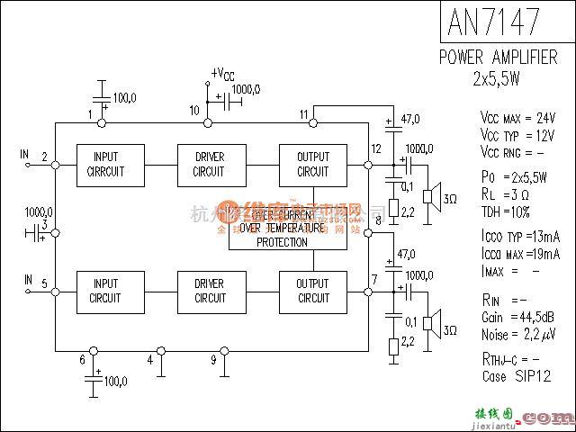 集成音频放大中的AN7147功放电路  第1张