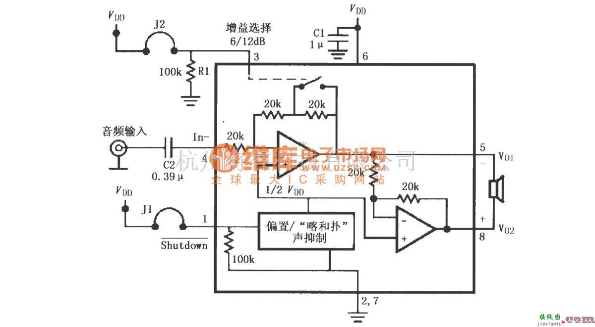 集成音频放大中的LM4906音频功率放大器的典型应用电路(MSOP封装)  第1张