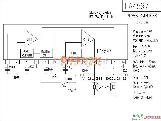 集成音频放大中的LA4597功放电路  第1张