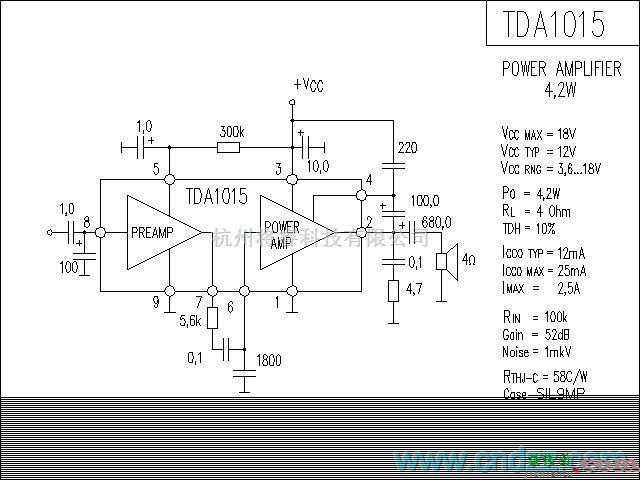 集成音频放大中的TDA1015功放电路  第1张