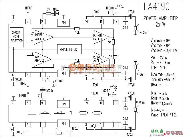 集成音频放大中的LA4190功放电路  第1张