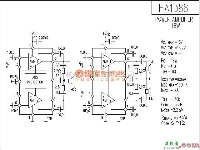 集成音频放大中的HA1388功放电路  第1张