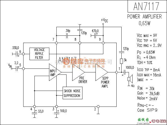 集成音频放大中的AN7117功放电路  第1张