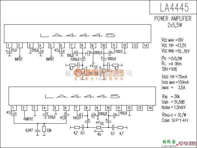 集成音频放大中的LA4445功放电路  第1张