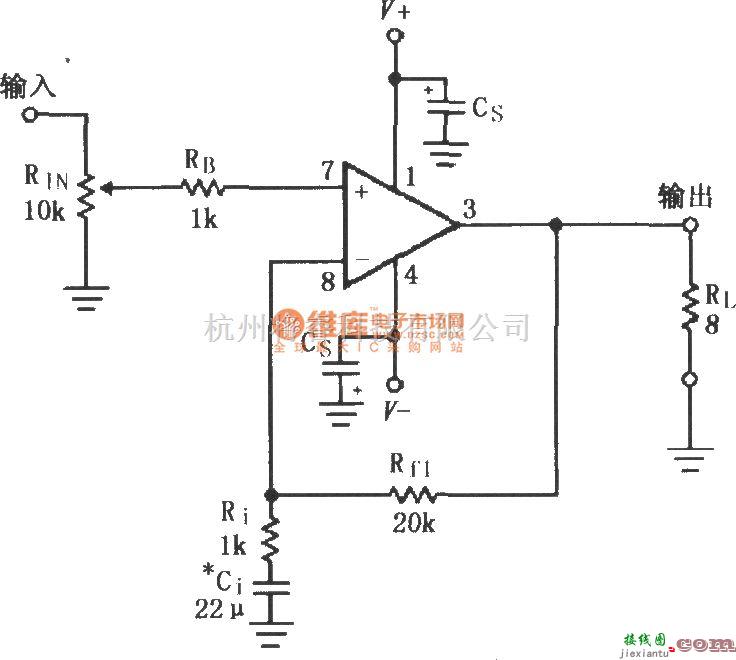 集成音频放大中的LM3875的双电源供电音频功率放大电路  第1张