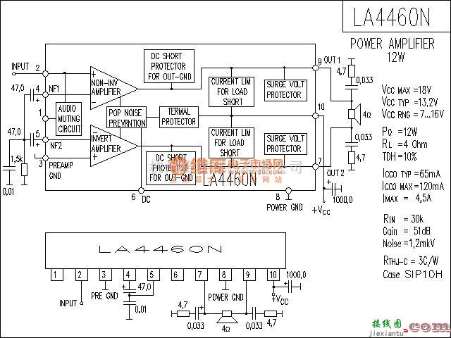 集成音频放大中的LA4460N功放电路  第1张