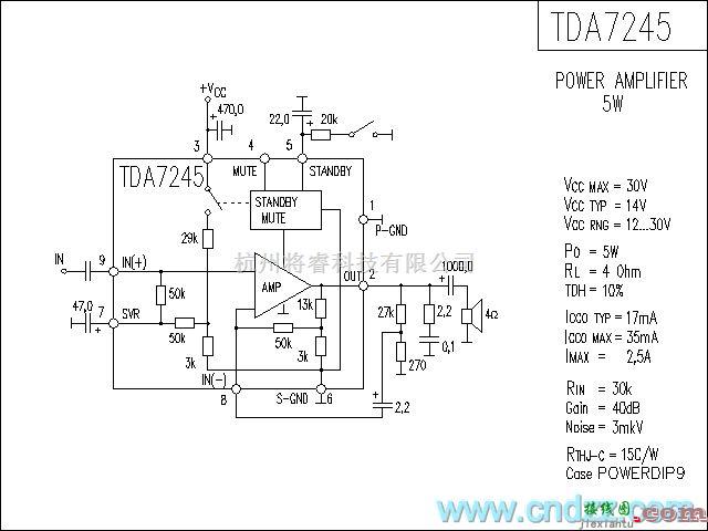 集成音频放大中的TDA7245功放电路  第1张