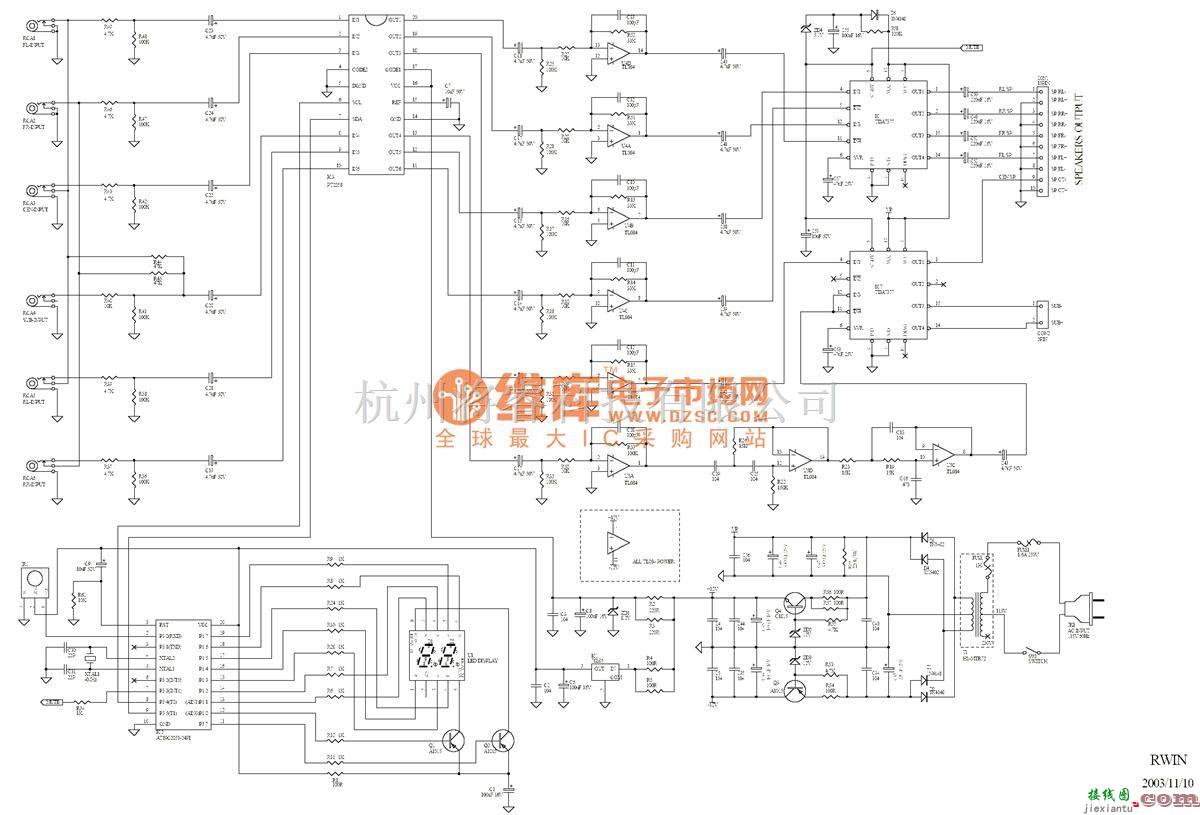 集成音频放大中的5.1c系统功放电路50W  第1张