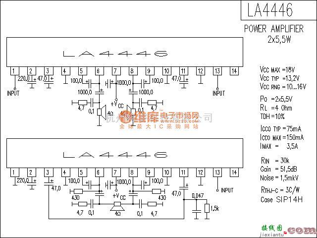 集成音频放大中的LA4446功放电路  第1张