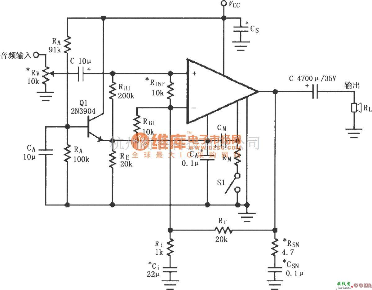 集成音频放大中的LM4732单电源供电的音频功率放大电路  第1张