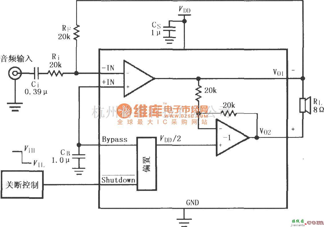 集成音频放大中的LM4903／4905音频功率放大器的典型应用电路(MSOP封装)  第1张