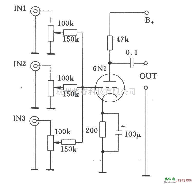 电子管功放中的电子管单级多路通过电阻耦合的输入电路  第1张