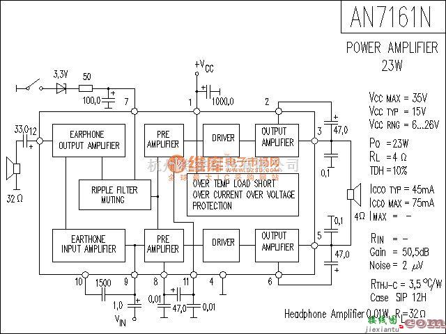 集成音频放大中的AN7161N功放电路  第1张