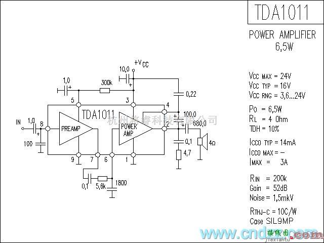 集成音频放大中的TDA1011功放电路  第1张