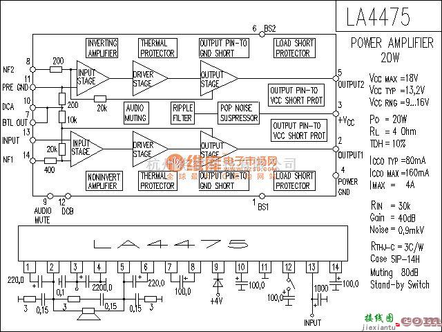 集成音频放大中的LA4475功放电路  第1张