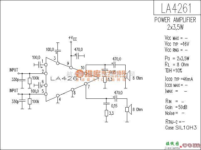 集成音频放大中的LA4261功放电路  第1张