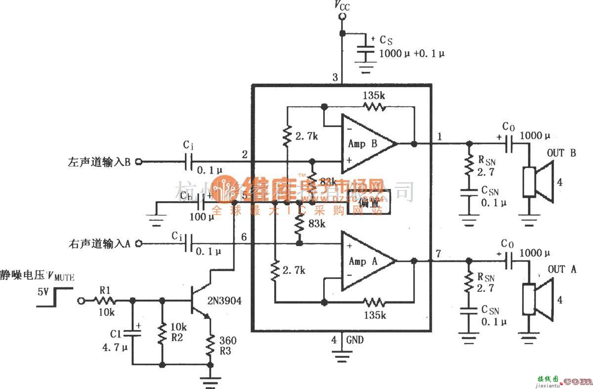 集成音频放大中的由LM4752构成的具有静噪功能的音频功率放大电路  第1张