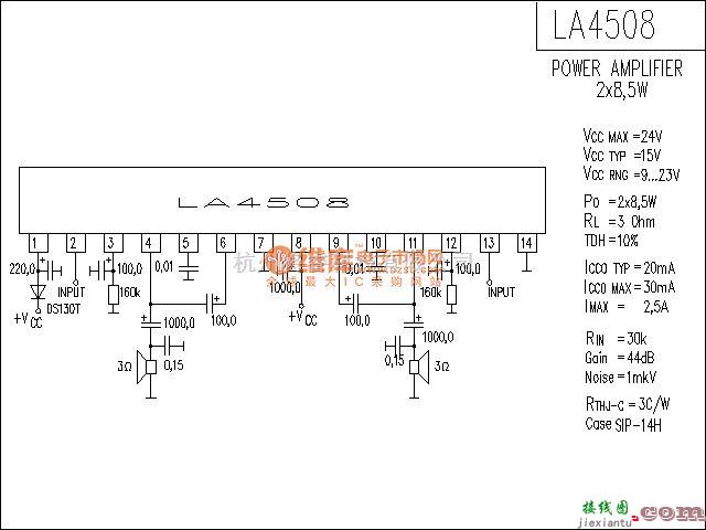 集成音频放大中的LA4508功放电路  第1张