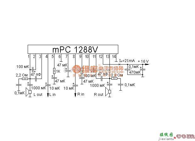 集成音频放大中的mPC1288V功放电路  第1张