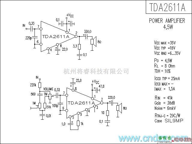 集成音频放大中的TDA2611A功放电路  第1张