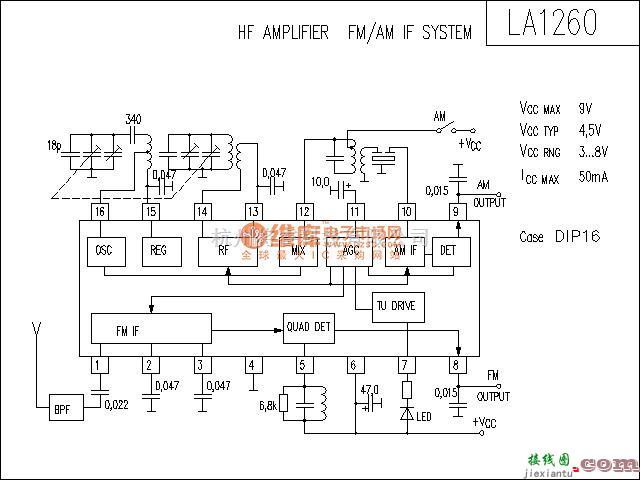 集成音频放大中的LA1260功放电路  第1张