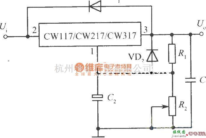 电源电路中的可调集成稳压电源的标准电路  第1张