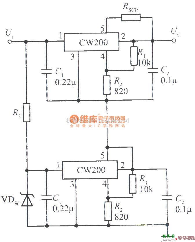 电源电路中的两个CW200输出电压叠加的集成稳压电源  第1张