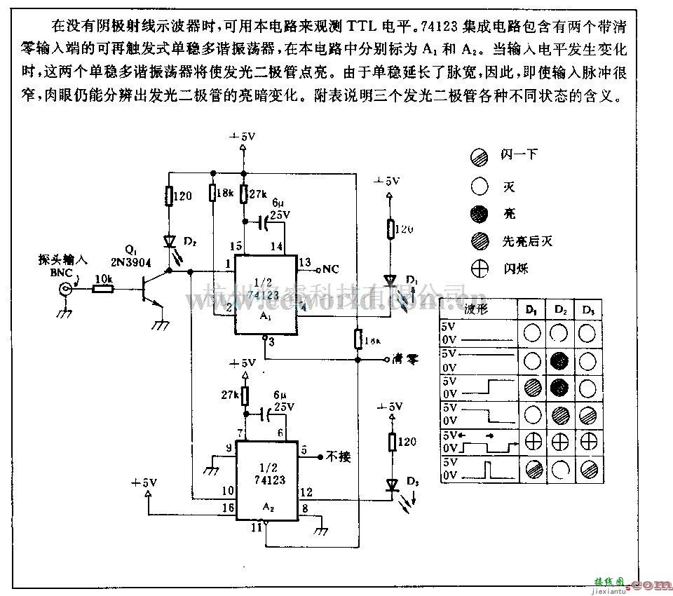 电源电路中的发光二极管显示TTL电乎的电路  第1张