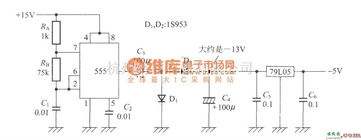 电源电路中的从+15V电源获得准确的-5V的电路  第1张