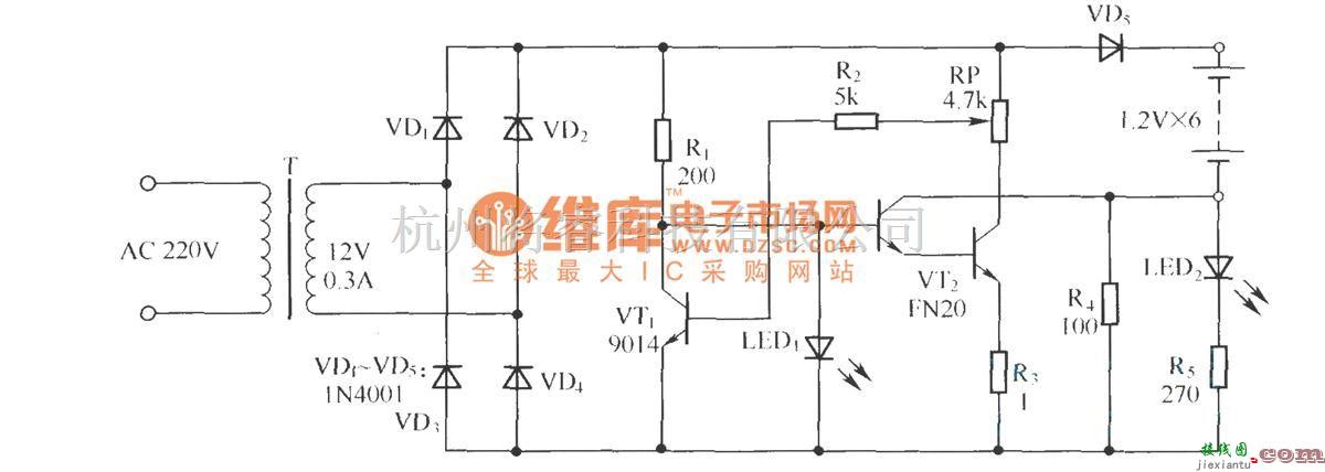 电源电路中的镉镍电池恒流快速充电器电路(对讲机用)  第1张