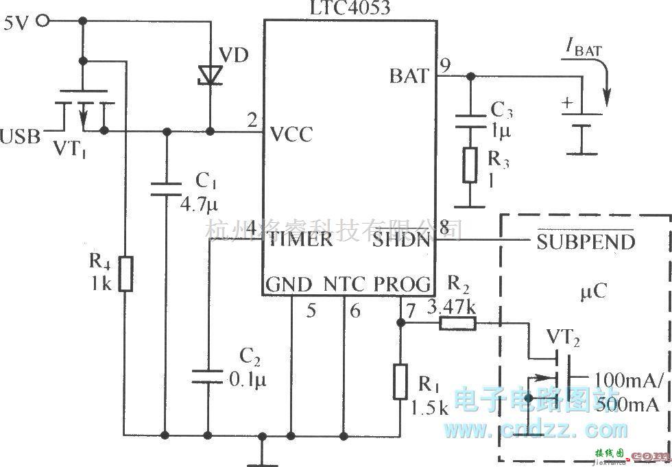 电源电路中的实用的USB接口锂离子电池充电器电路(LTC4053作为控制器）  第1张