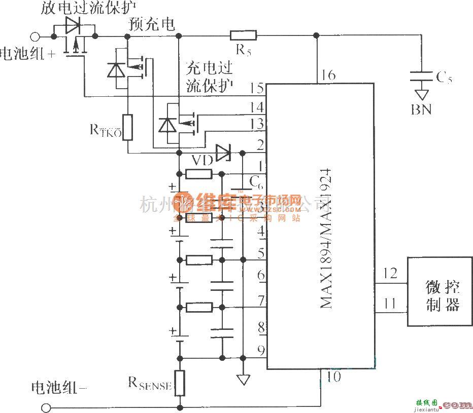 电源电路中的利用MAX1894/MAX1924组成的具有预充电功能的典型应用电路  第1张