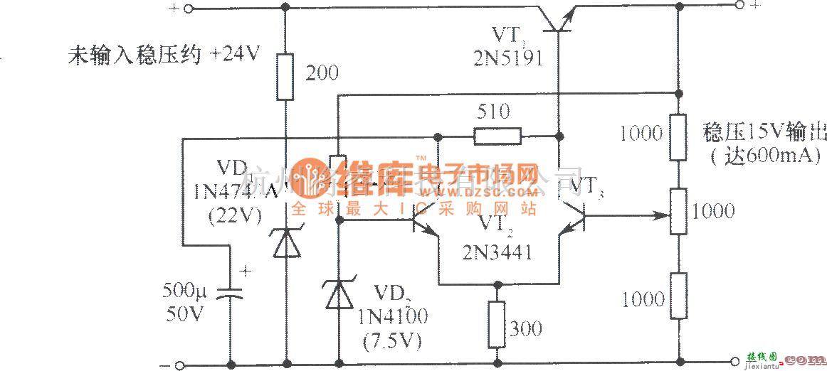 电源电路中的简单的15V稳压电源电路  第1张